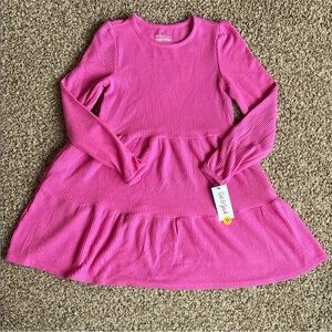 Cat & Jack Pink Waffle Knit Tiered Long Sleeve Dress Girls Large 10/12